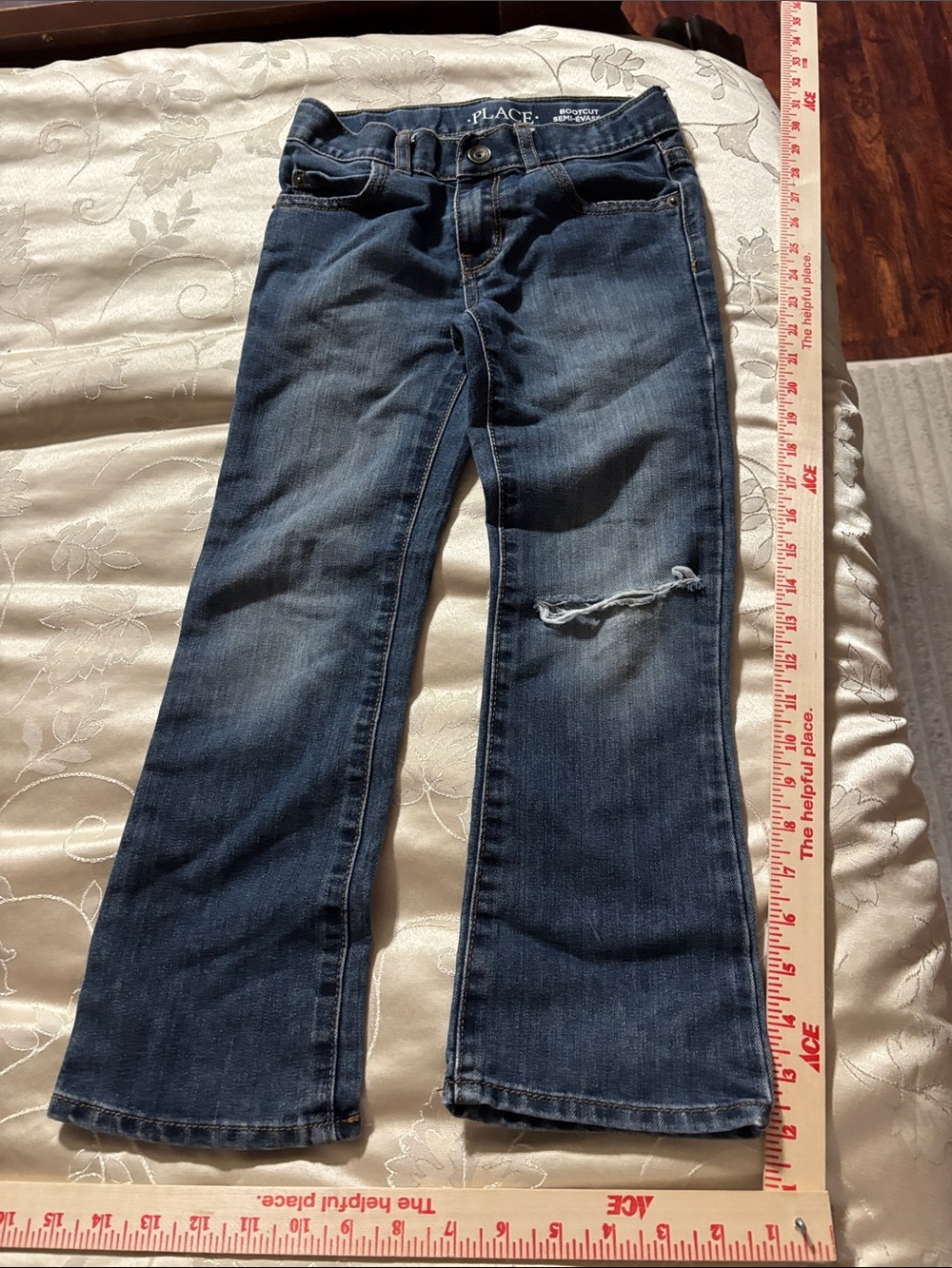 The Children's Place Dark Blue Flare Jeans with Knee Rip